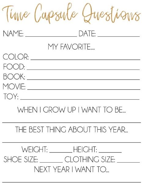 Printable Time Capsule Questions for Adults