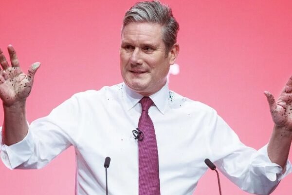 Starmer delivers a serious speech with a touch of rock’n’roll