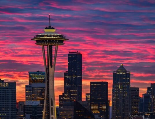 Seattle skyline sunrise
