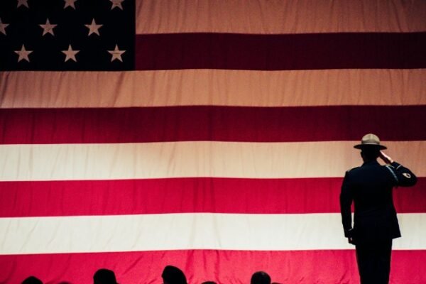 U.S. veteran with American flag