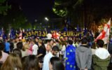 EU and Georgian flags in Tbilisi December 2024