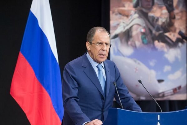 Sergei Lavrov speaking at a press conference