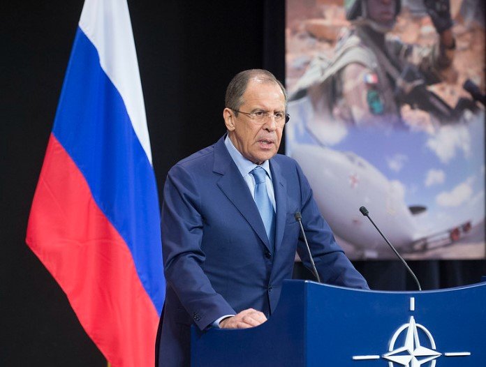 Sergei Lavrov speaking at a press conference