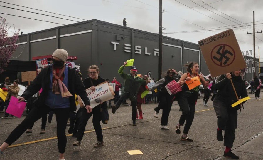 Tesla dealership protest Georgia