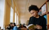 student studying college library