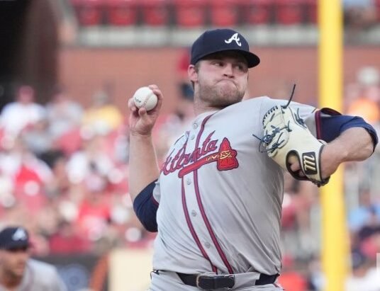 Bryce Elder pitching Atlanta Braves