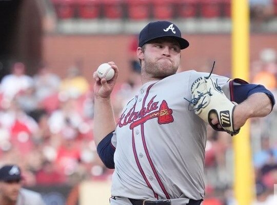 Bryce Elder pitching Atlanta Braves