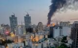 iran state tv missile strike anchor runs