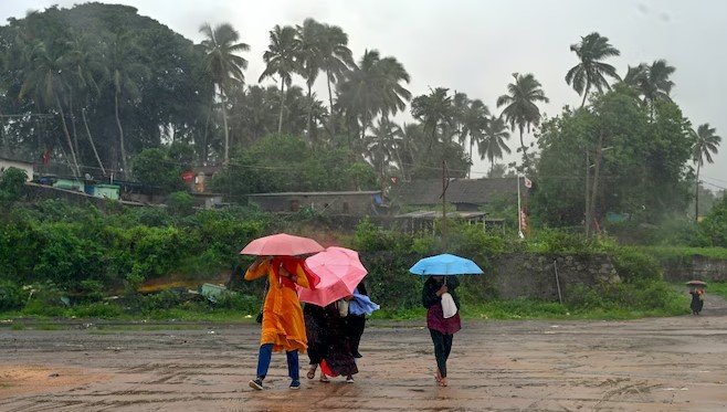 kerala monsoon floods road trees rain