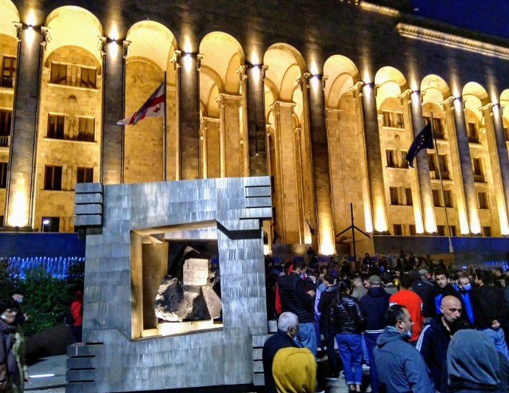 protest outside georgian parliament tbilisi