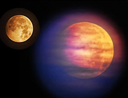 strawberry moon low on horizon