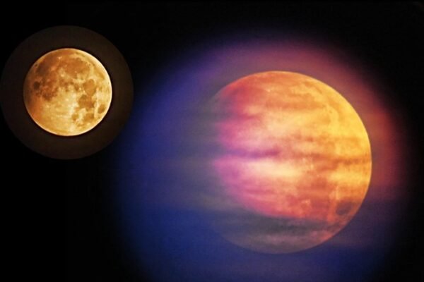 strawberry moon low on horizon