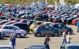 crowded car dealership