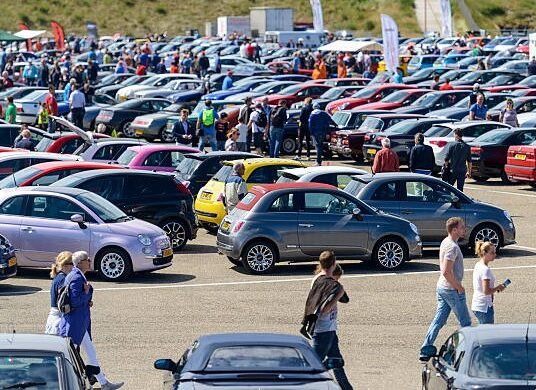 crowded car dealership