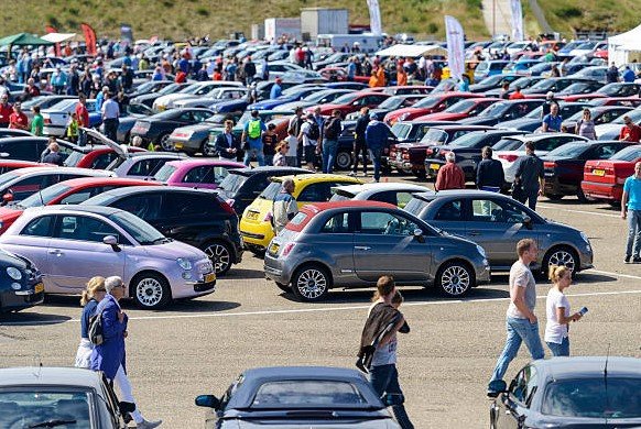 crowded car dealership