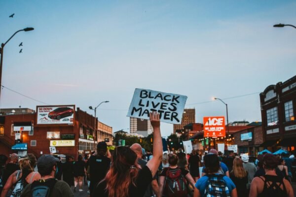protesters in city street
