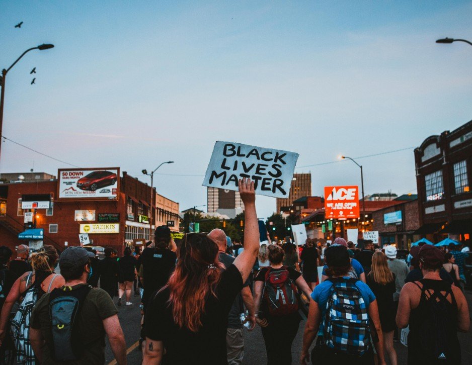 protesters in city street