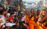 Buddhist monks walking Georgia road