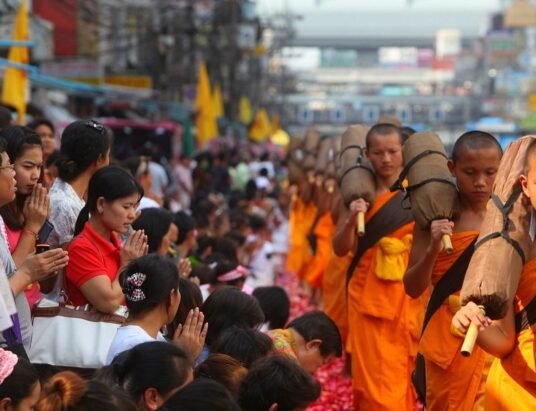 Buddhist monks walking Georgia road