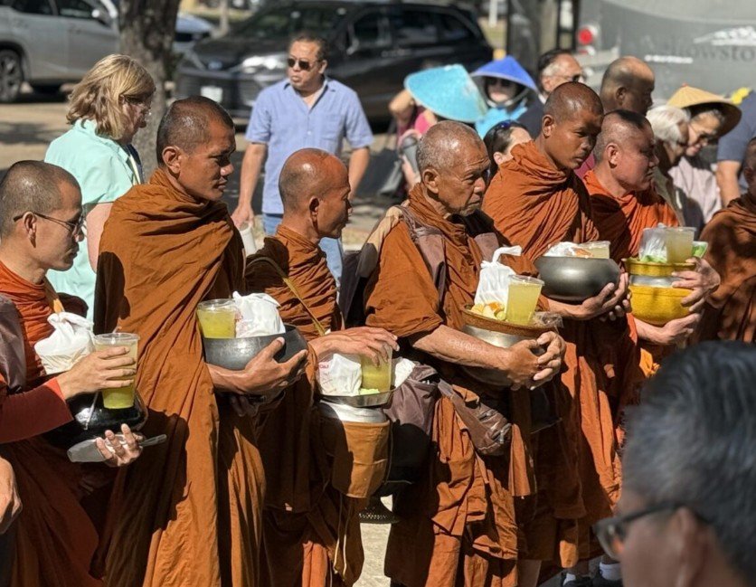 Buddhist monks walking