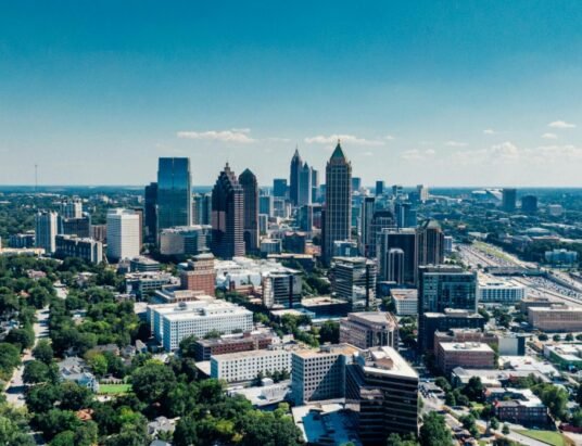 aerial view of atlanta suburbs business