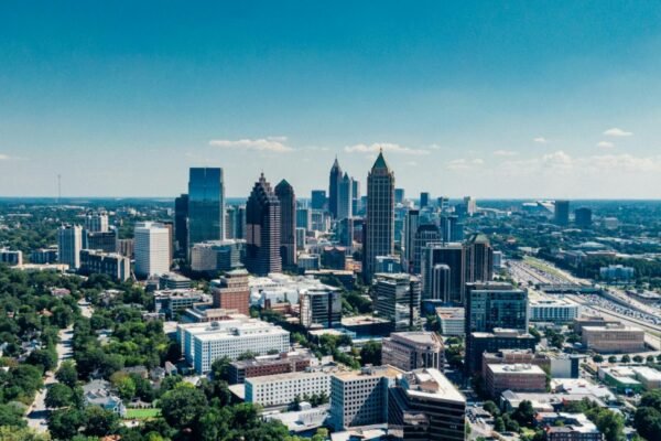 aerial view of atlanta suburbs business