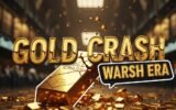 gold bars crashing down on financial chart background