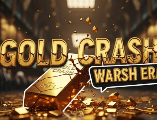 gold bars crashing down on financial chart background