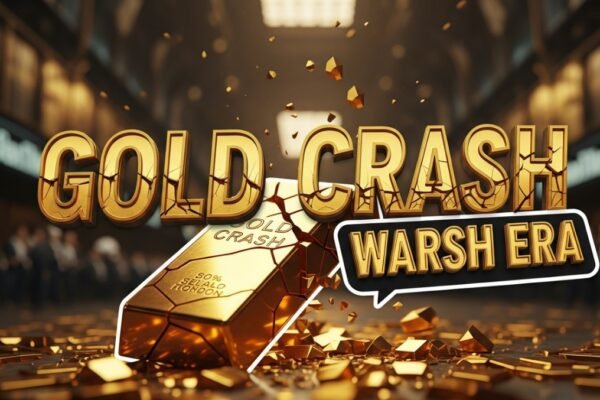 gold bars crashing down on financial chart background