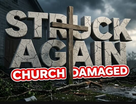 victory of albany church storm damage debris scattered outside building