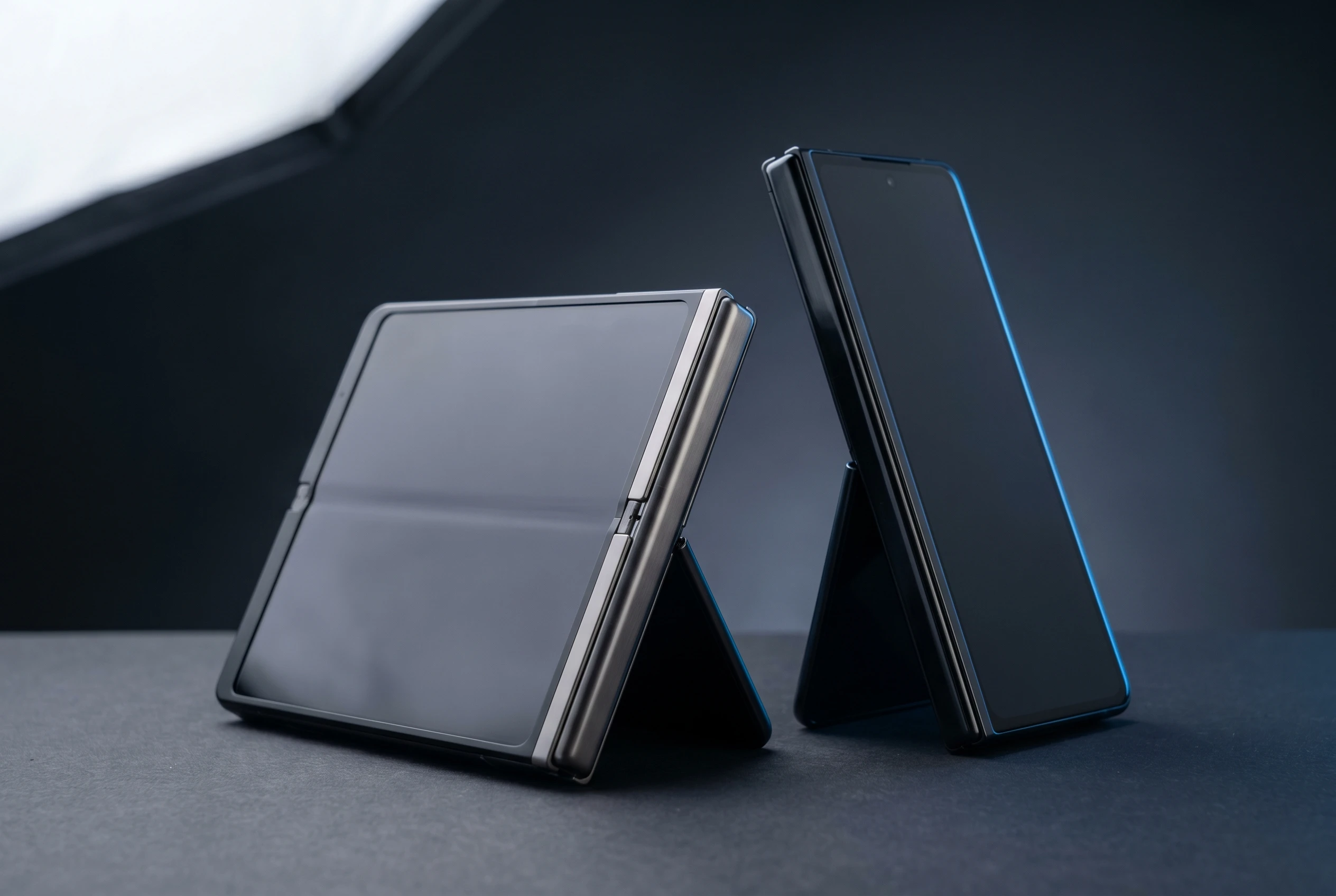 Galaxy Z Fold 8 and Fold 8 Ultra leaked design split shown side by side.