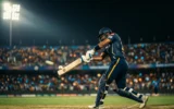 Gujarat Titans batter playing a record century chase in an IPL 2026 playoff.