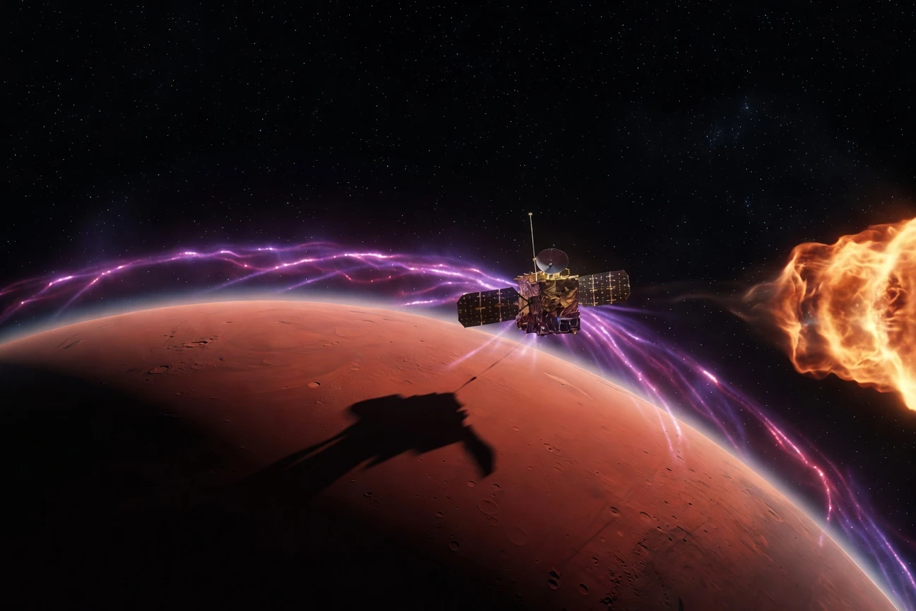 MAVEN detects Zwan-Wolf plasma effect deep in Mars atmosphere during solar storm.