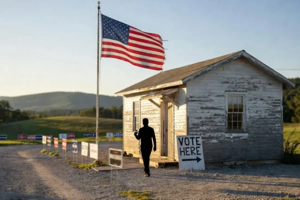 Rural Kentucky polling station on 2026 Republican primary election day morning.
