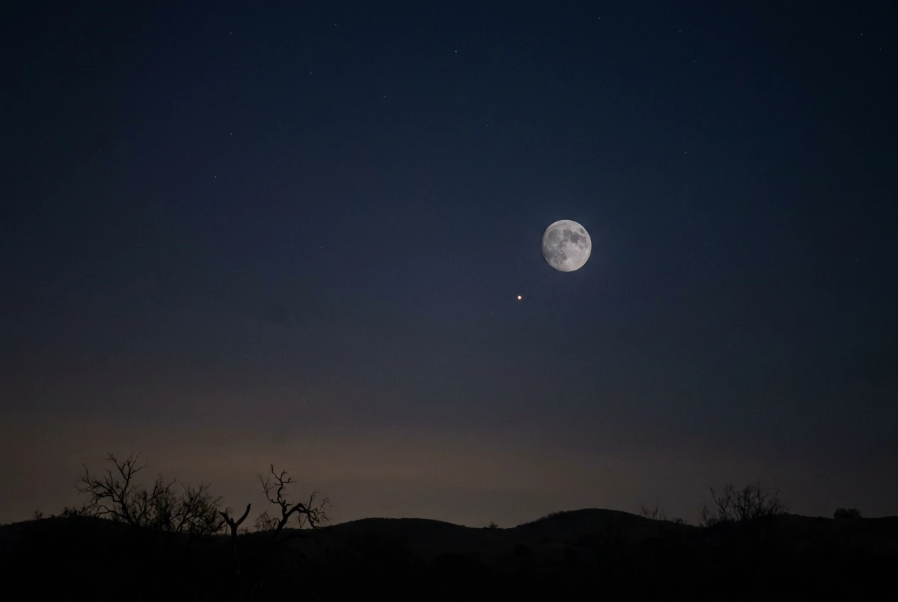 Smallest full moon of 2026 blue micromoon rising low over a dark horizon.