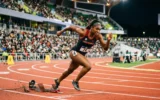 Georgia track and field athlete launching at 2026 NCAA Championships