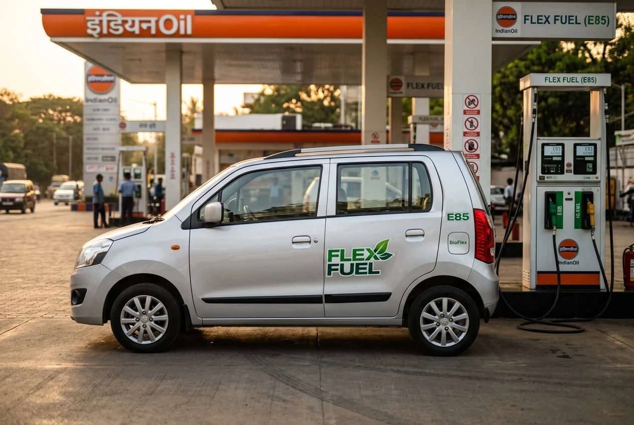 Maruti Wagon R Flex Fuel at an E85 fuel station