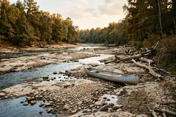 Middle Georgia drought relief and low Ocmulgee River water levels near Macon.