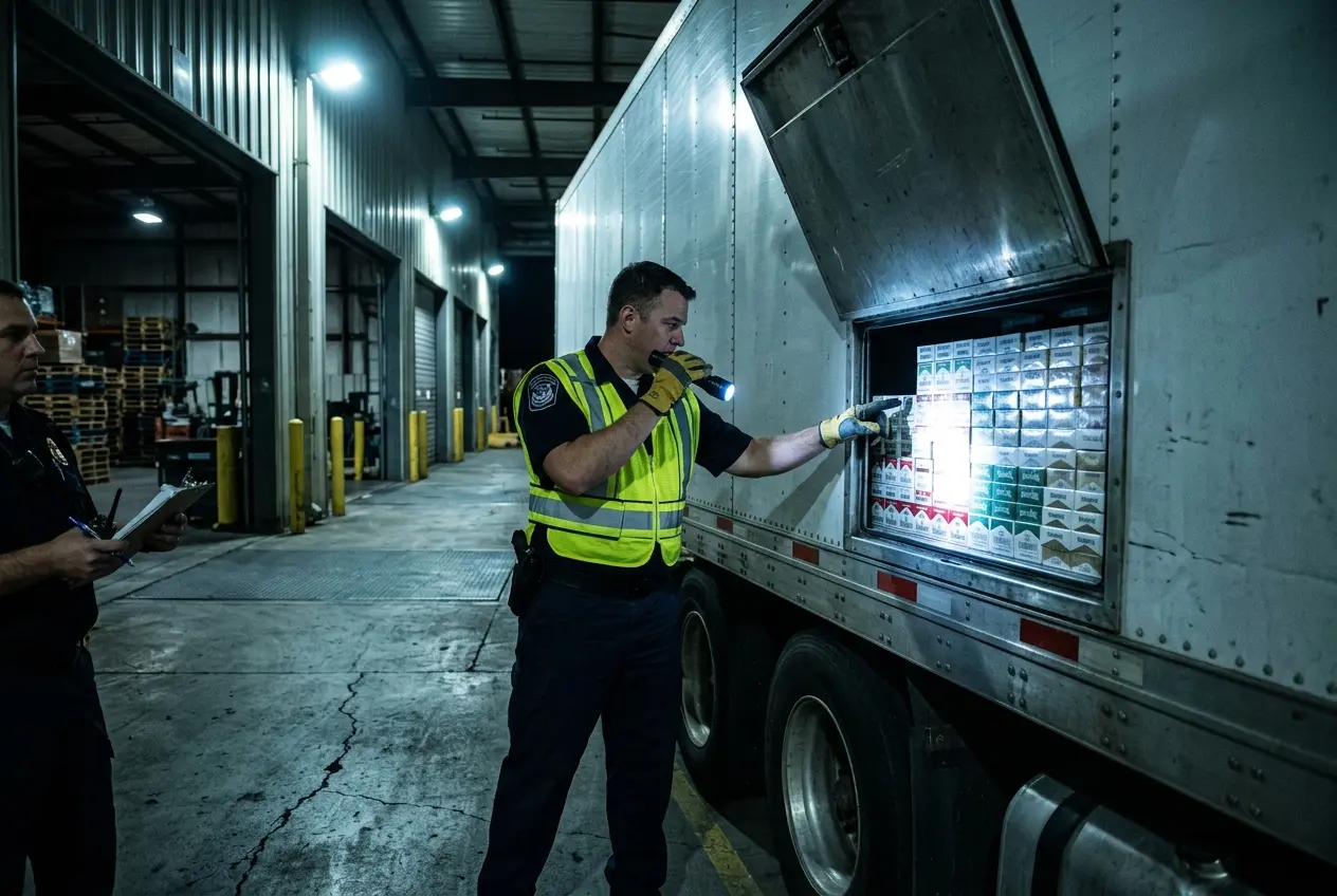 Red Bridge customs cigarette seizure metal doors