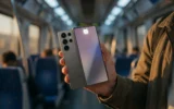 Samsung Galaxy S26 Ultra smartphone held in commuter hand