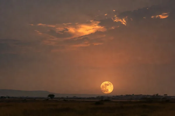 Strawberry Moon low over Telangana horizon at dusk