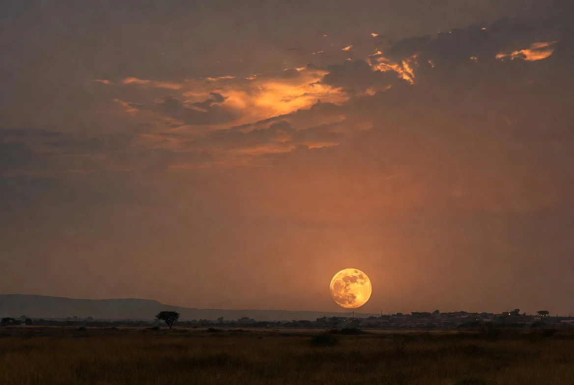 Strawberry Moon low over Telangana horizon at dusk