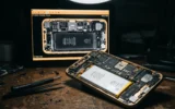 Trump Mobile T1 phone teardown showing gold handset opened