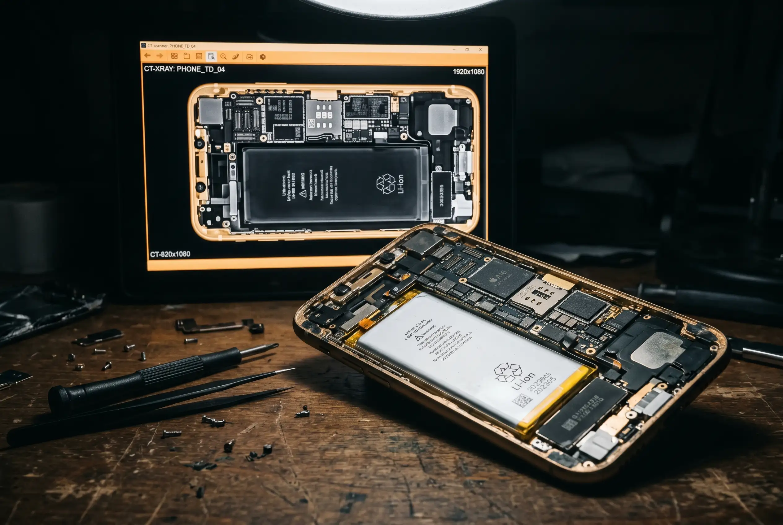 Trump Mobile T1 phone teardown showing gold handset opened