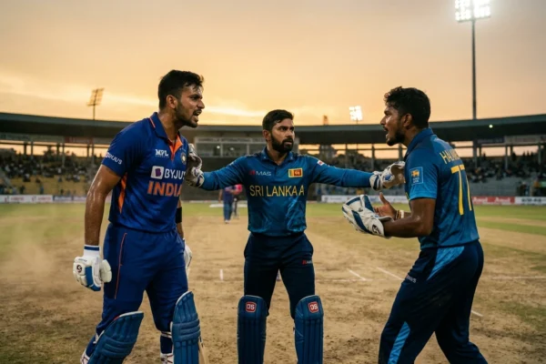 Vaibhav Sooryavanshi Vishen Halambage shoving match Dambulla Super Over