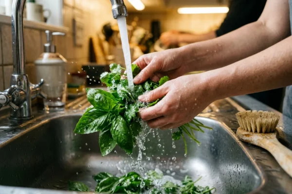 Hand washing fresh produce to prevent Cyclospora parasite