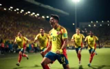 Jhon Arias celebrating his Colombia goal against Ghana