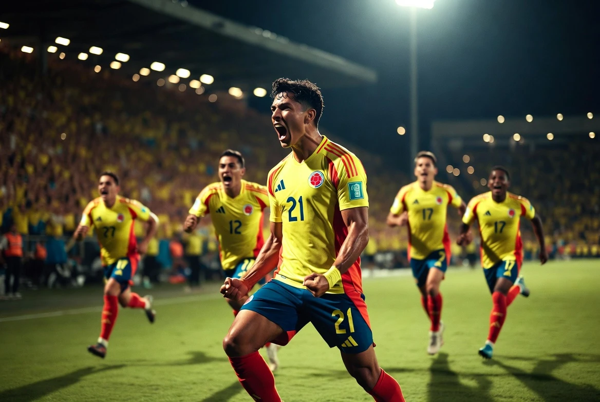 Jhon Arias celebrating his Colombia goal against Ghana