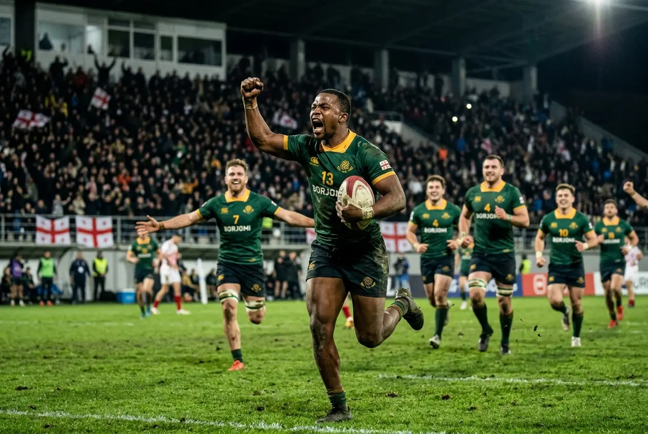 Junior Springboks winger diving to score a hat-trick try