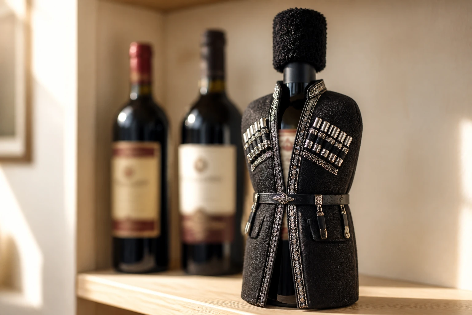 Maya Knyazeva Georgian designer wine bottle chokha costume museum